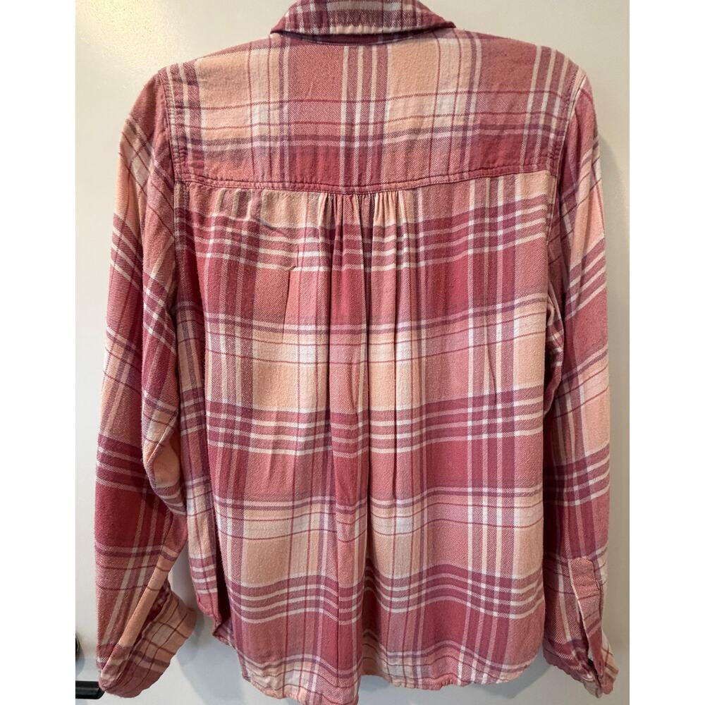 Lucky Brand 100% Viscose Pink Flannel Plaid Button Down Womens Small - Picture 4 of 4